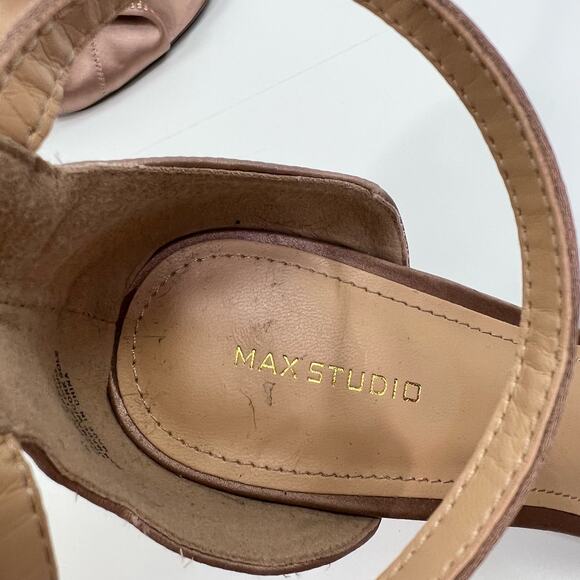 Max Studio Rorima2 Rose Gold Satin Embellished Bow Open Toe Heels Womens Sz 11M - Picture 10 of 14
